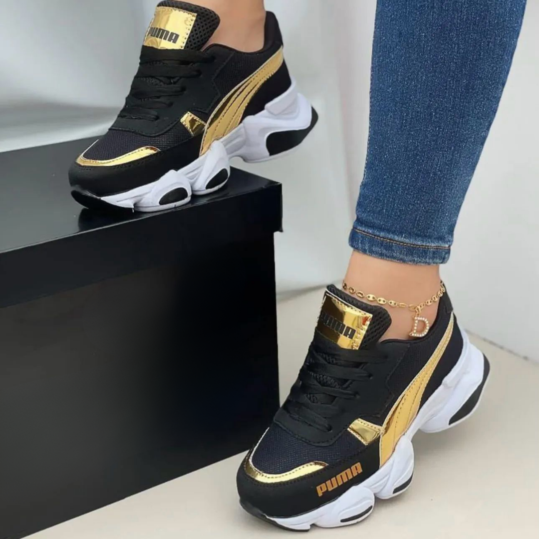 Zyon - Tenis Wild Fashion 2.0 Negro Oro | Dama