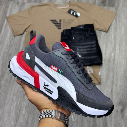 Zyon - Tenis Wild Rider Gris Rojo | Unisex