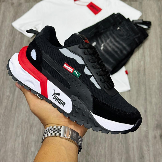 Zyon - Tenis Wild Rider Negro Rojo | Unisex